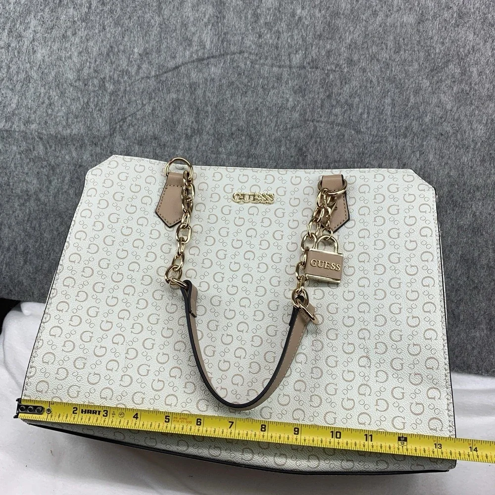 Guess Ellison Logo Satchel Tote Shoulder Bag Purse - Beige/Brown (13.5"x10.5") - Picture 9 of 12
